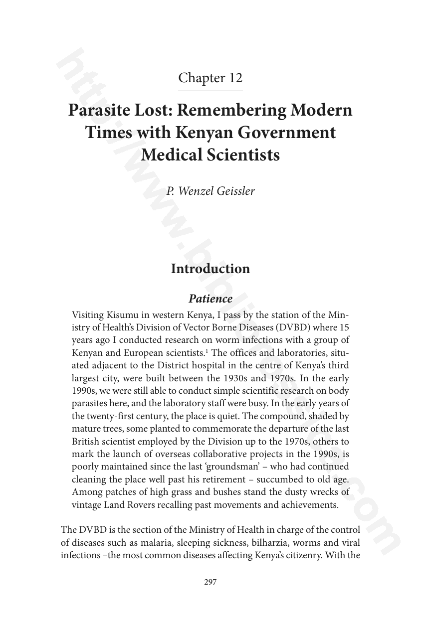 Parasite Lost: Remembering Modern Times with Kenyan Government Medical Scientists