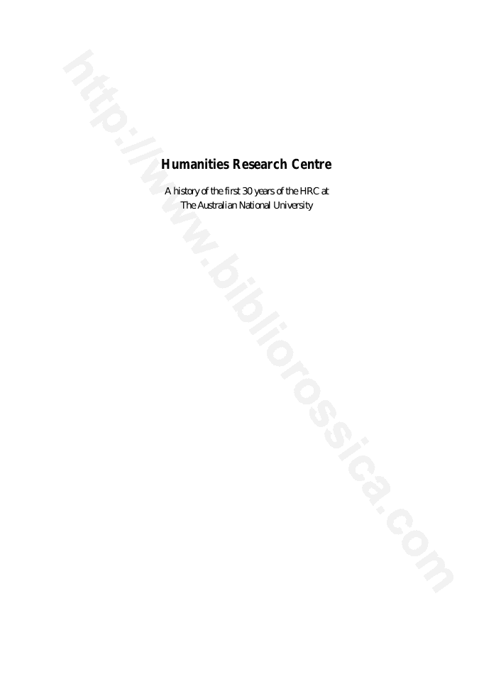 Humanities Research Centre : A history of the first 30 years of the HRC at The Australian National University